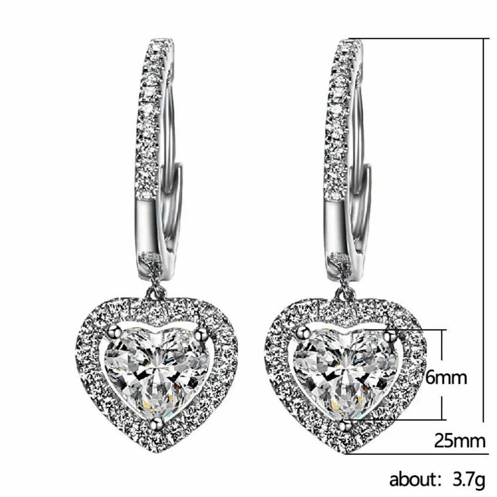 925 Silver Plated Trendy Heart Cut CZ Drop Earrings, FB16FA1073